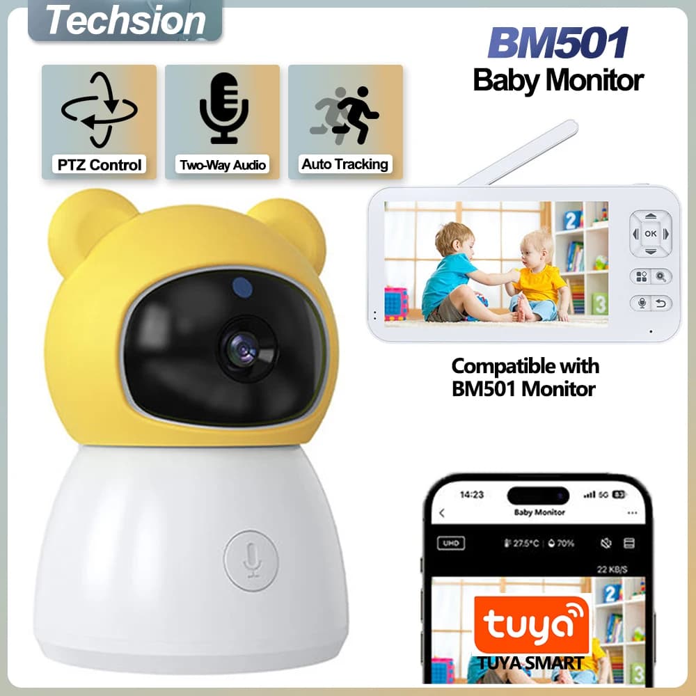 BM501 Dedicated Camera Tuya 5 Inch Video Baby Monitor 3MP PTZ Baby Camera Zoom 2‑Way Audio Night Vision Surveillance Safety Care