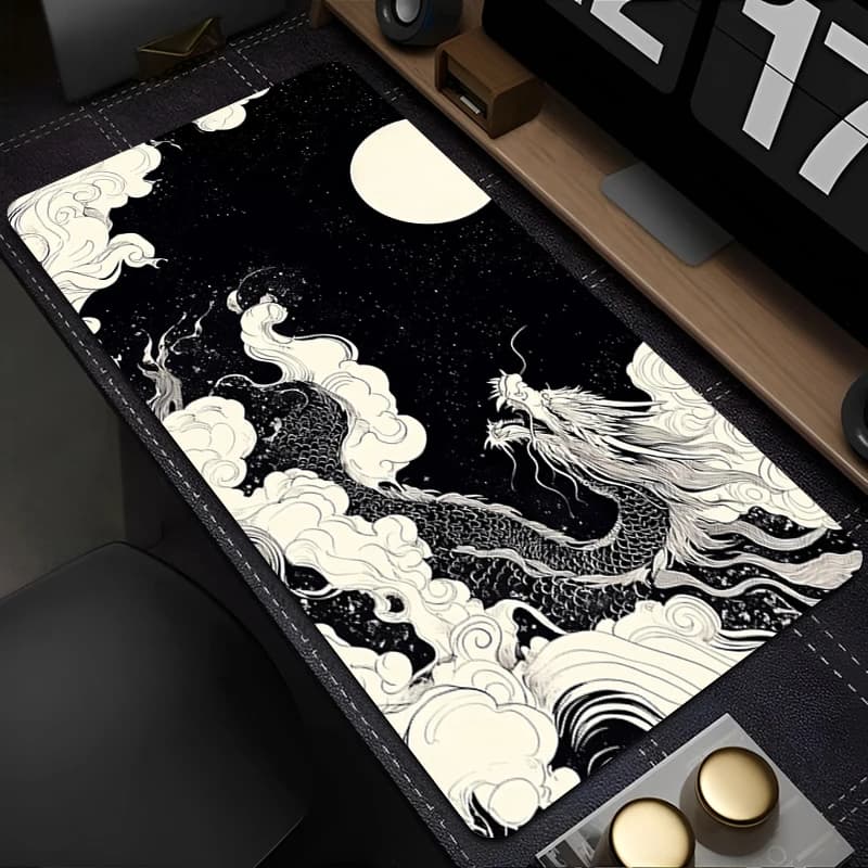 Large Mouse Pad Black and white Office Desk Mat Dragon Cool Anime Extended Table Mat Computer Mouse Mat Non-Slip Gaming Mousepad