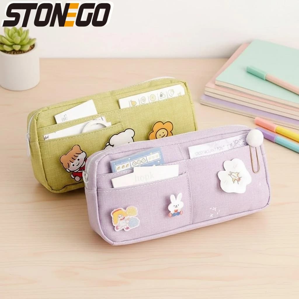 Astuccio in tela con simpatico distintivo animale, borsa portamatite grande rosa, articoli di cancelleria per la scuola, forniture per ufficio per ragazze