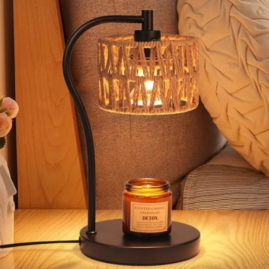 Lampada Scaldacandele, Scaldacandele in Rattan con Lampadine, Dimmerabile e con Timer per Candele Profumate in Barattolo e Candele Aromatiche