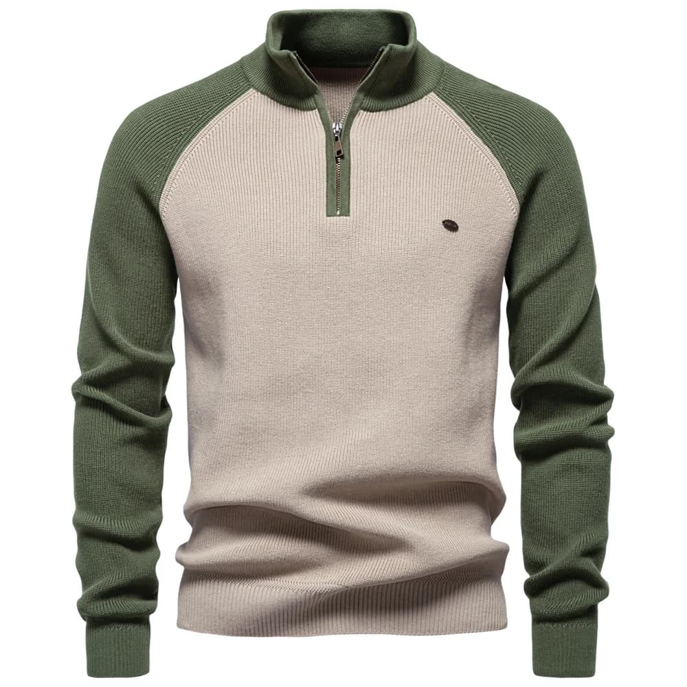 Maglione da Uomo AIOPESON 2026 in Cotone con Collo Alto e Zip a un Quarto, Caldo e Casual per Autunno e Inverno