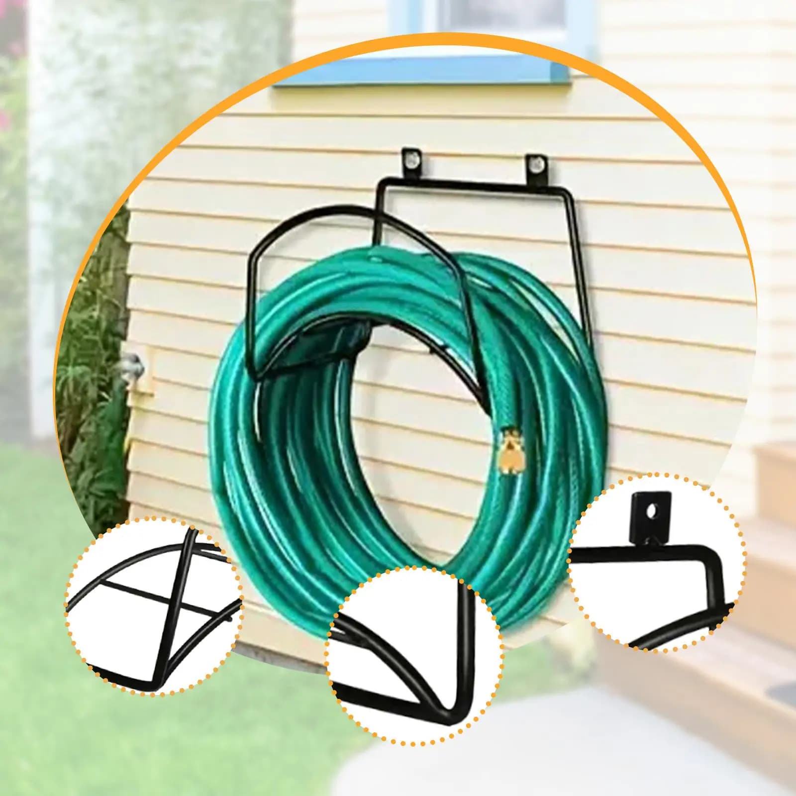Wall bracket for metal winding, space saving rack for patio and garden