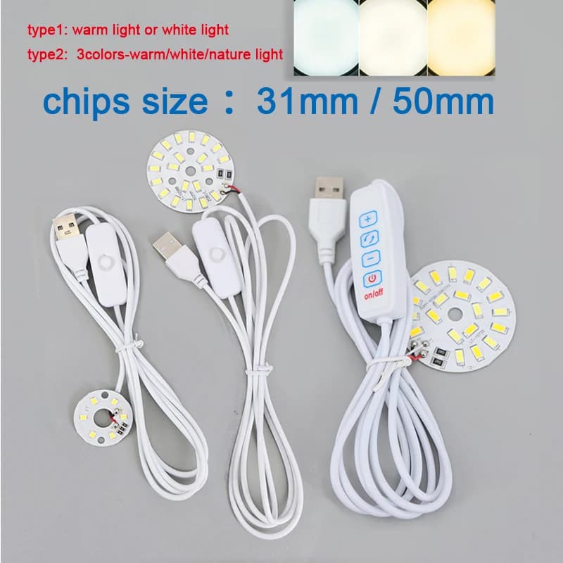 31mm 50mm Bianco caldo DC 5V 3W 10W Luci LED USB 5730 Chip Singolo dimmer Lettura Notte Scrivania Libro Tablet Lampada Interruttore Cavo a