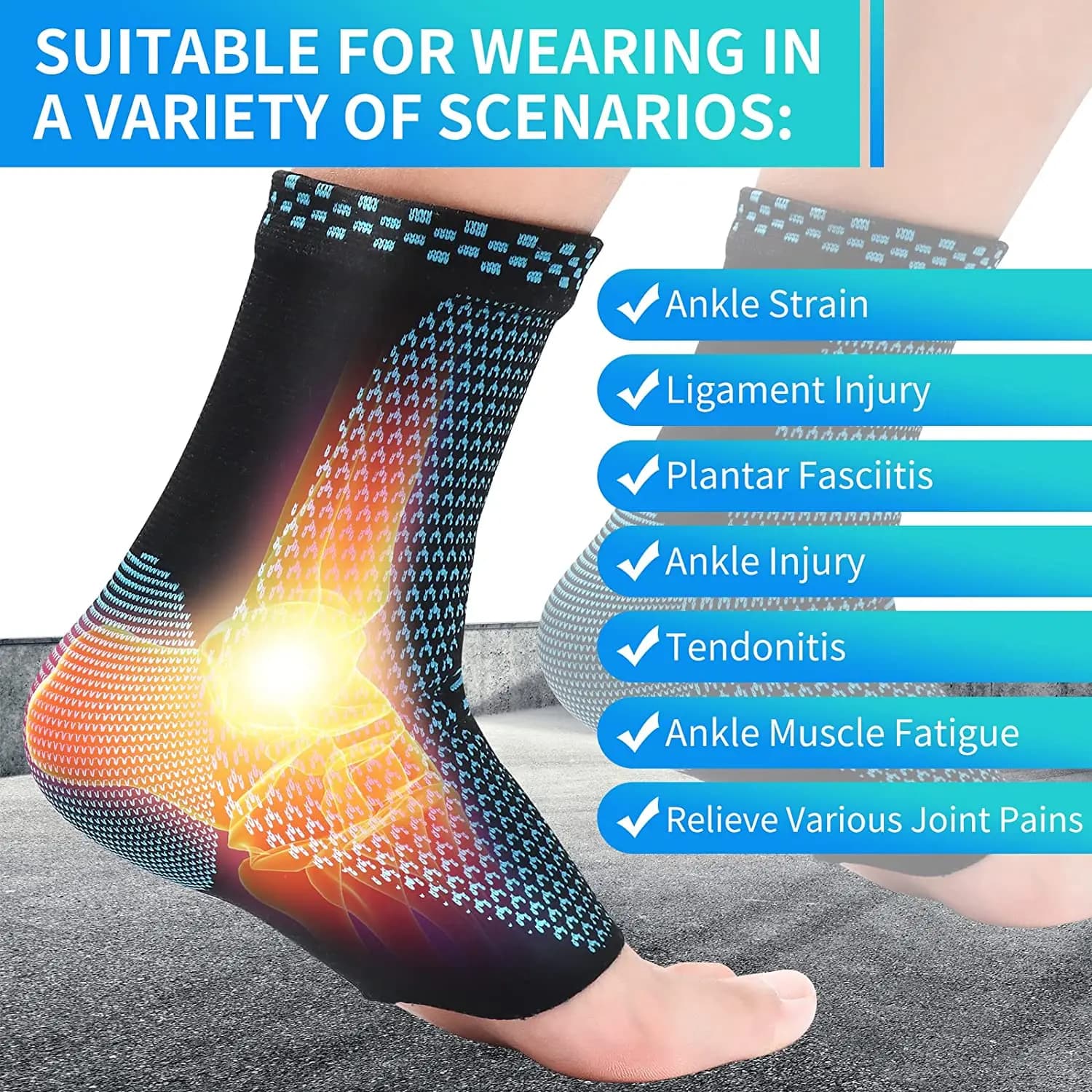1 paio di supporto per caviglia sportiva brace manicotto di compressione calzino per fascite plantare per tendinite d'achille dolore articolare gonfiore sperone del tallone