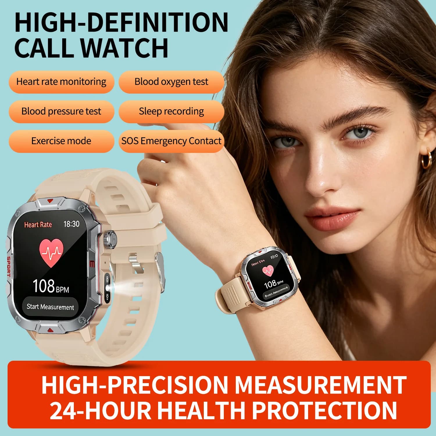 Smartwatch da uomo con schermo completamente touch, impermeabile IP67, modalità sportive, Bluetooth, risposta alle chiamate, SOS, orologio di emergenza, fitness tracker per esterni