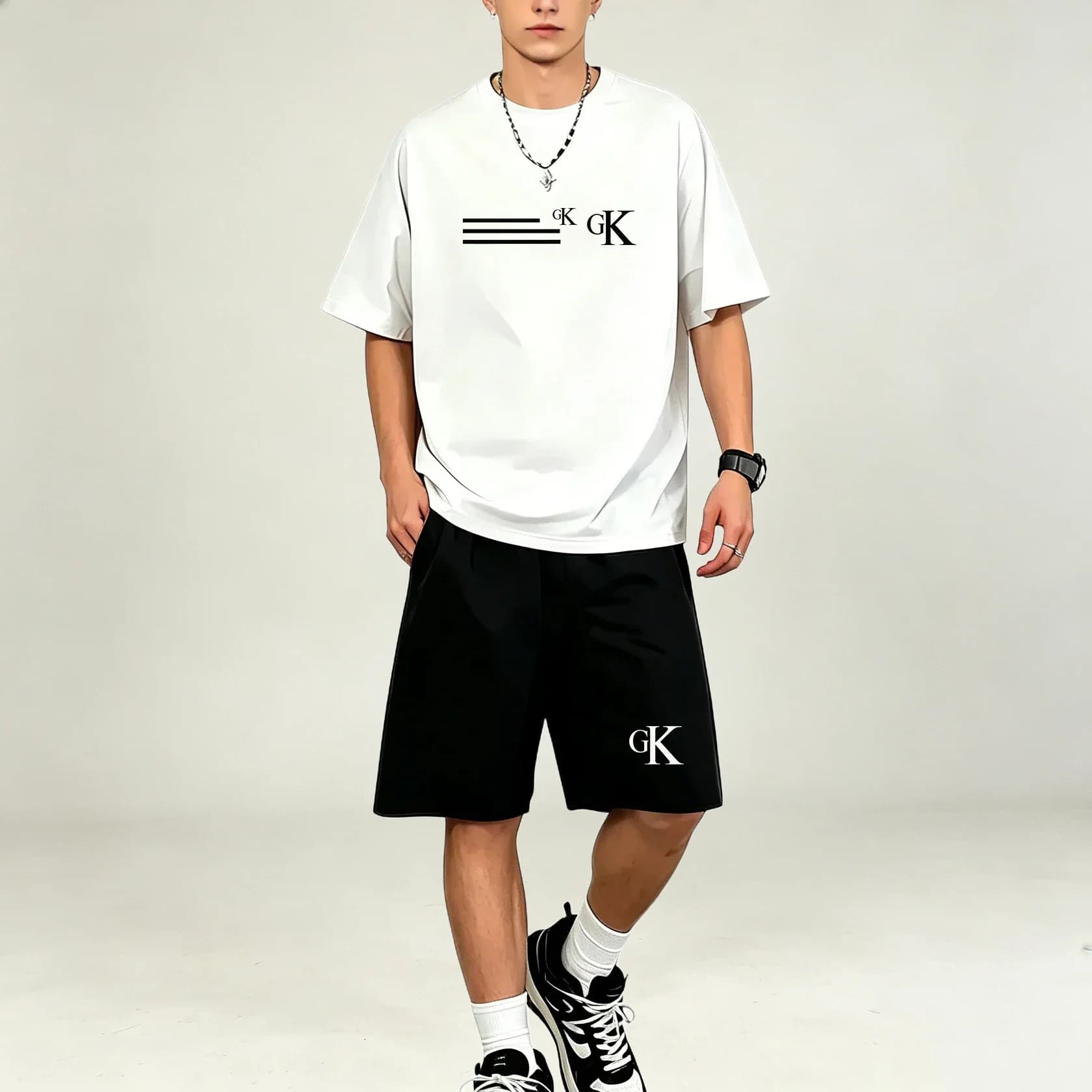Summer Men TShirts Sets Quick Dry Breathable Light Sportswear Short Sleeve Top Pocket Elastic Shorts Outdoor Cycling Leisure Set