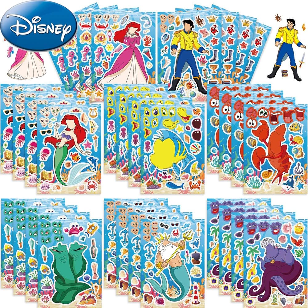8/16 Disney sheets The Little Mermaid Cartoon Puzzles Make A Face Kids Do You Fun Assemble Jigsaw decals gift toy for kids