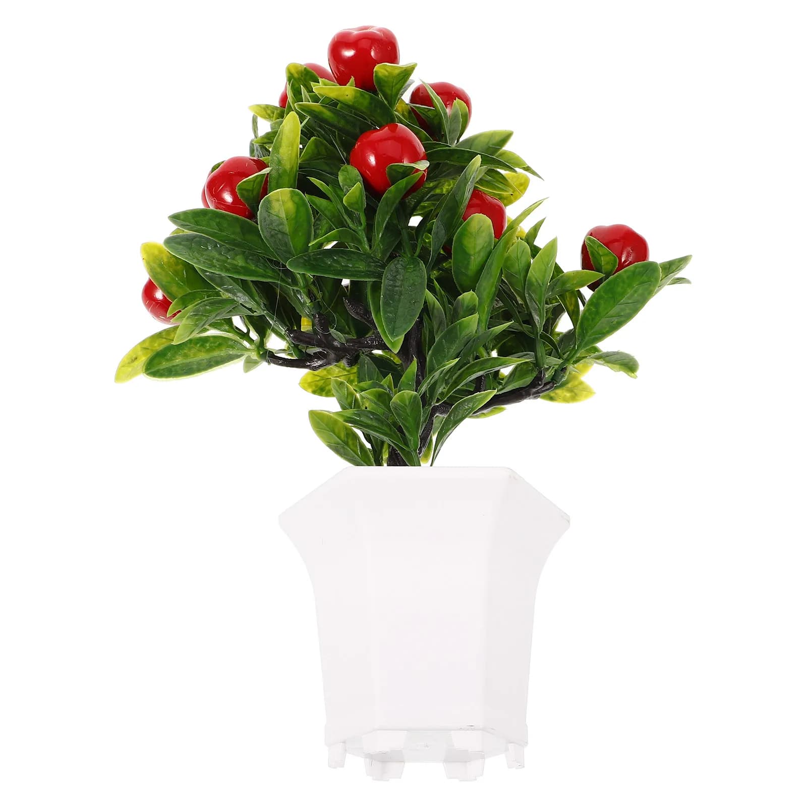 Artificial Tree Bonsai Decor Realistic Plastic Potted Fruit Plant for Home Office Desk Living Room Tabletop Indoor Decor