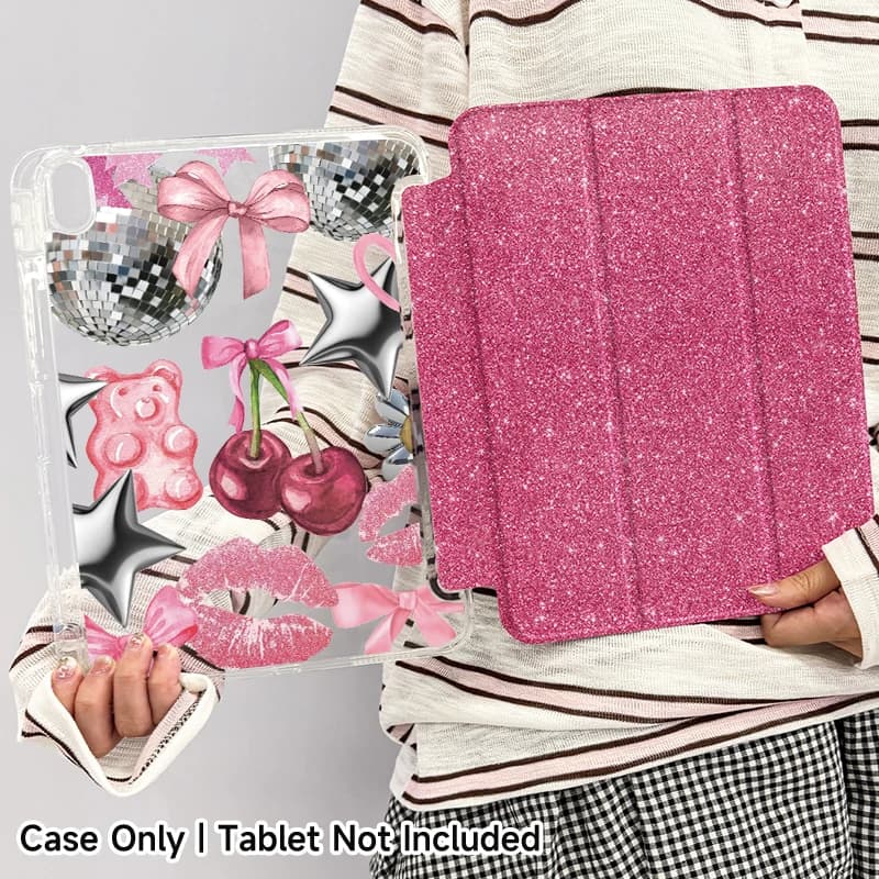 Custodia/supporto per iPad rosa/viola scintillante per Air 4/5/6/7, iPad10/11, Pro 11, mini 6/7, 10.2". Pieghevole, con slot per penna, sveglia/sonno automatico