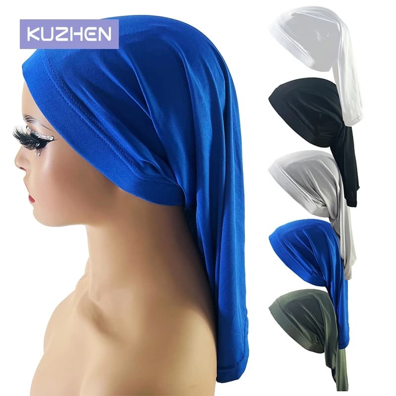 Long night cap with bonnet in satin silk cap with wide elastic band loose night hat for women braids hair curly natural hair