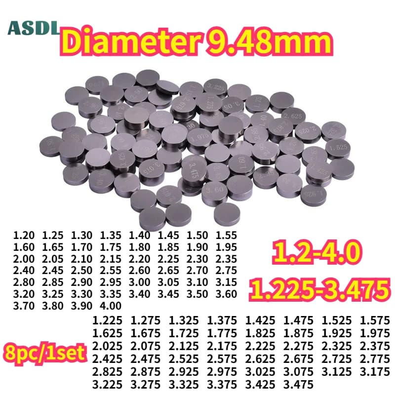Set di 8 Spessori Valvola Regolabili da 9,48mm per Motori Suzuki, Yamaha, Kawasaki, Honda, Polaris, Arctic Cat, 1.2-4.0 & 1.225-3.475 2.85