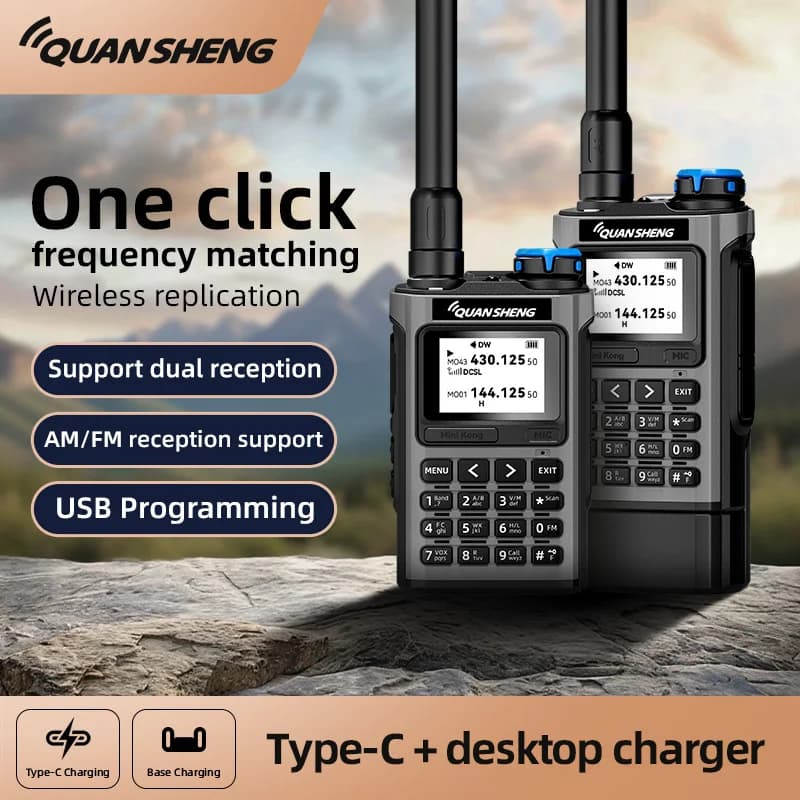 QUANSHENG K1 Multi-Band Walkie Talkie Air Band Aviation Ricevi copia wireless One Key Freq Match Type-C NOAA Radio bidirezionale