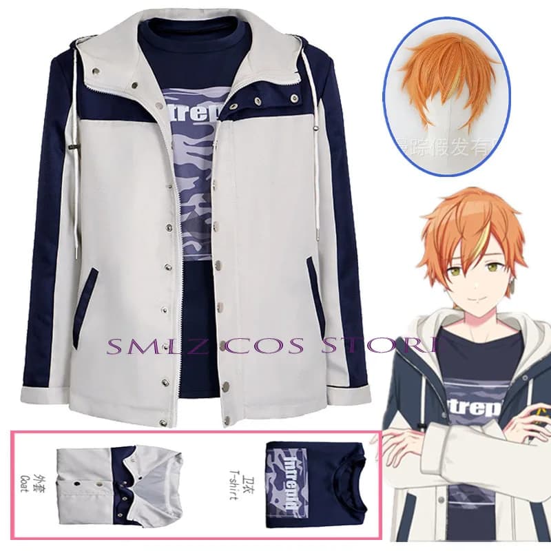 Costume Cosplay Anime PJSK Vivid BAD SQUAD BAD DOGS Shinonome Akito, White Coat, Wig, Full for Male Role Games
