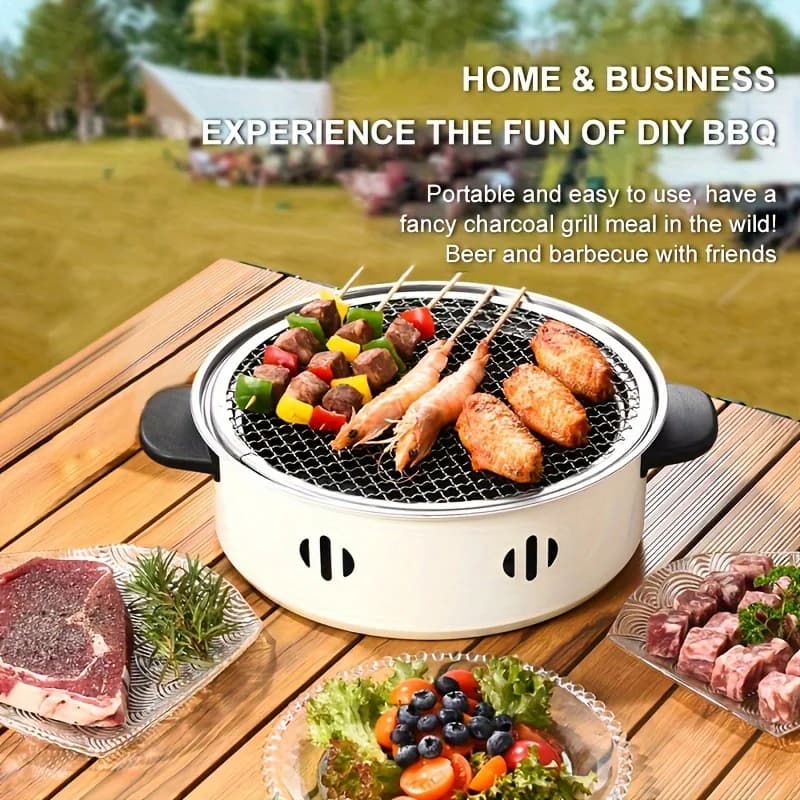 1 pcs portable barbecue stove versatile table barbecue pan with grid perfect for outdoor camping barbecue tools and courtyard