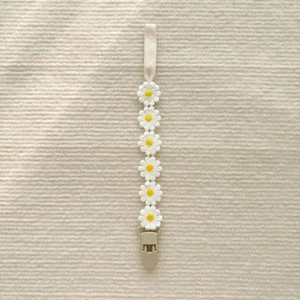 Anti-perso Daisy Baby Ciuccio Catena Regolabile Massaggiagengive Giocattoli Cinghie Porta succhietto Fiore Manichino Clip Porta capezzoli Clip Bambino