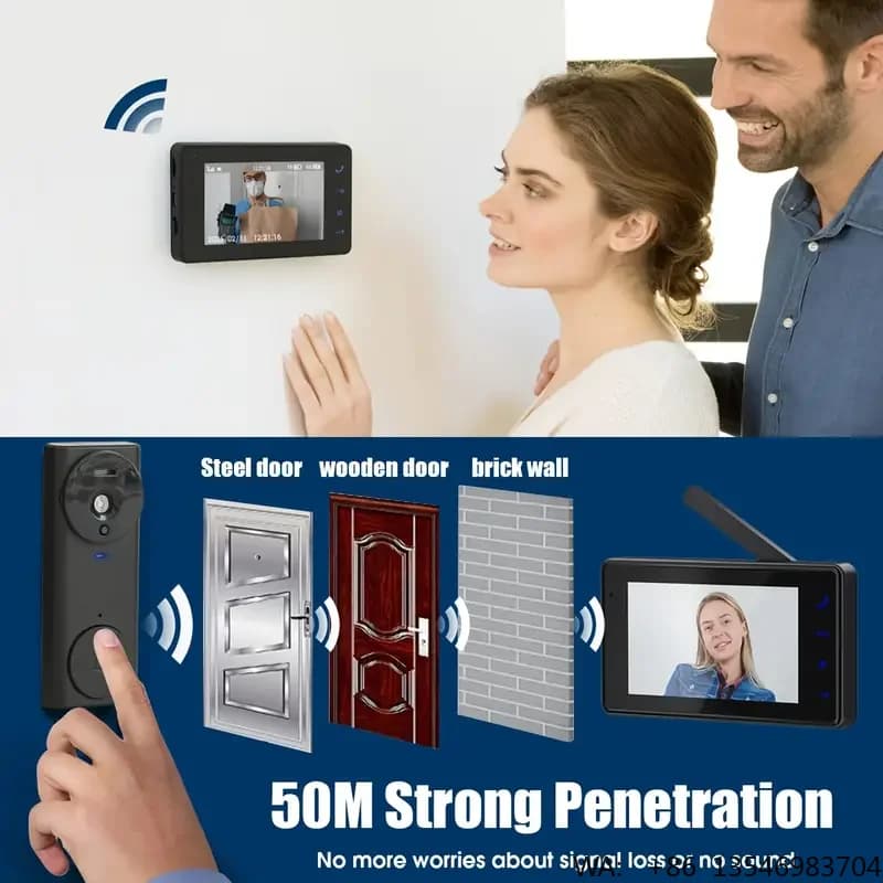 Videocitofono Wireless Bidirezionale con Schermo HD, Chiamata con Un Clic, Telecamera per Porta, Interfono Video IR, Videocitofono Intelligente