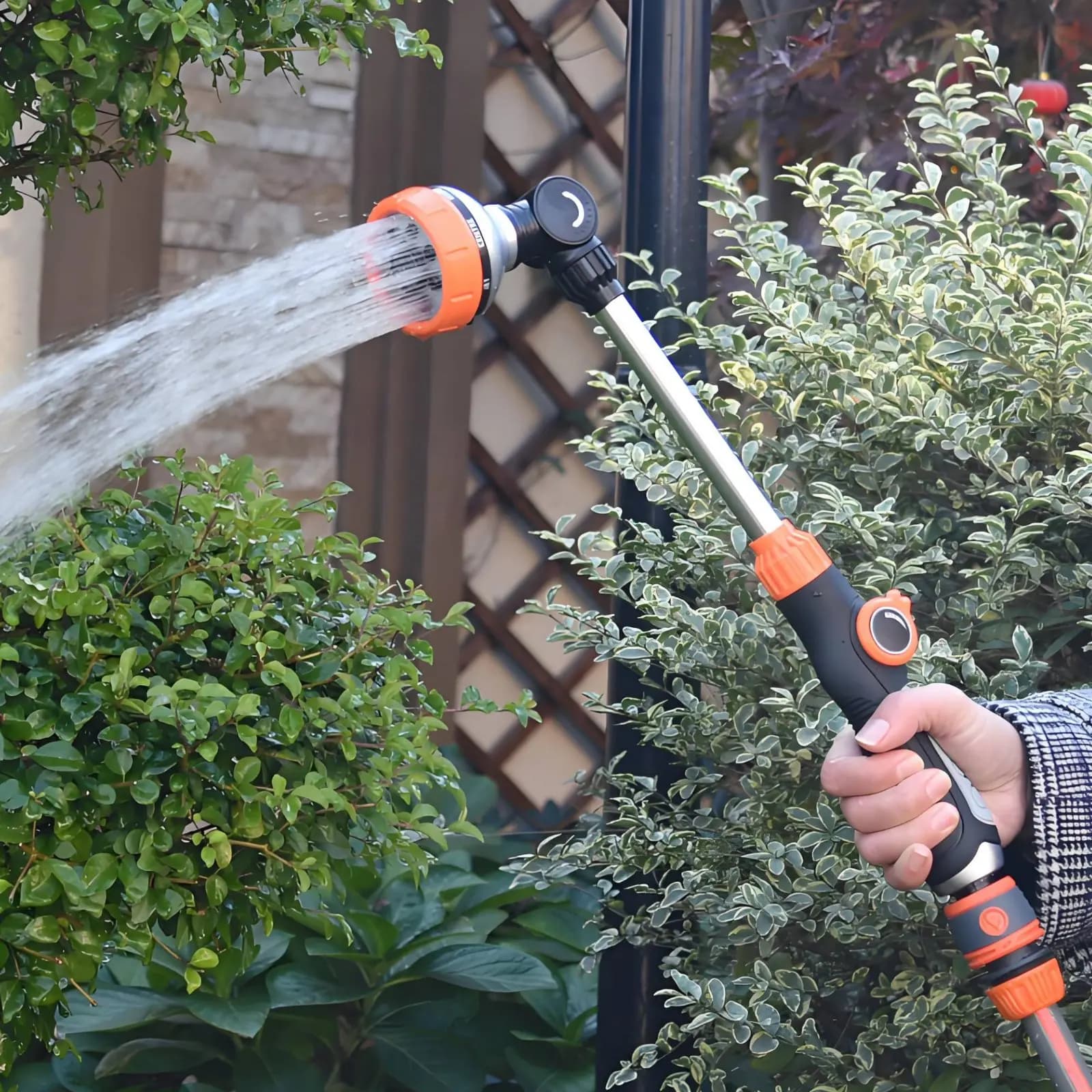 Irrigatore con testina orientabile, impugnatura ergonomica, strumento per irrigazione a lungo raggio, testina spray per tubo, distributore d'acqua multifunzione