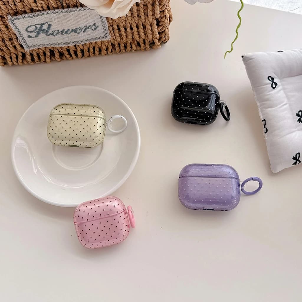4 Colors Summer Simple Translucent Effect Polka Dot Pattern Earphones Protective Cover Case for AirPods 1 or 2 3 4 Pro Pro2 Pro3