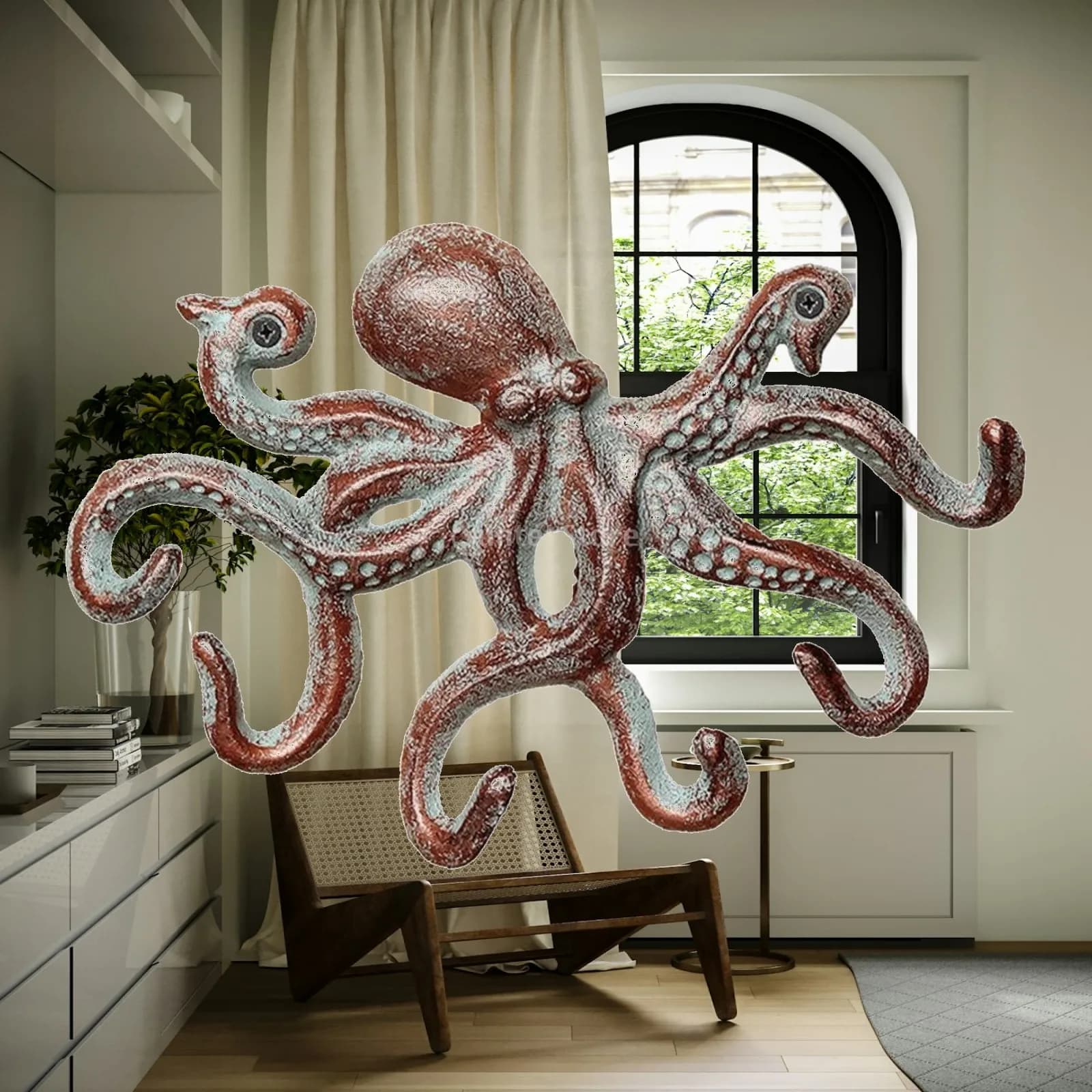 Sculptural Octopus Hook Wall Mounted Iron Decorative Hanger for Keys Hats Bags in Hallway Bedroom