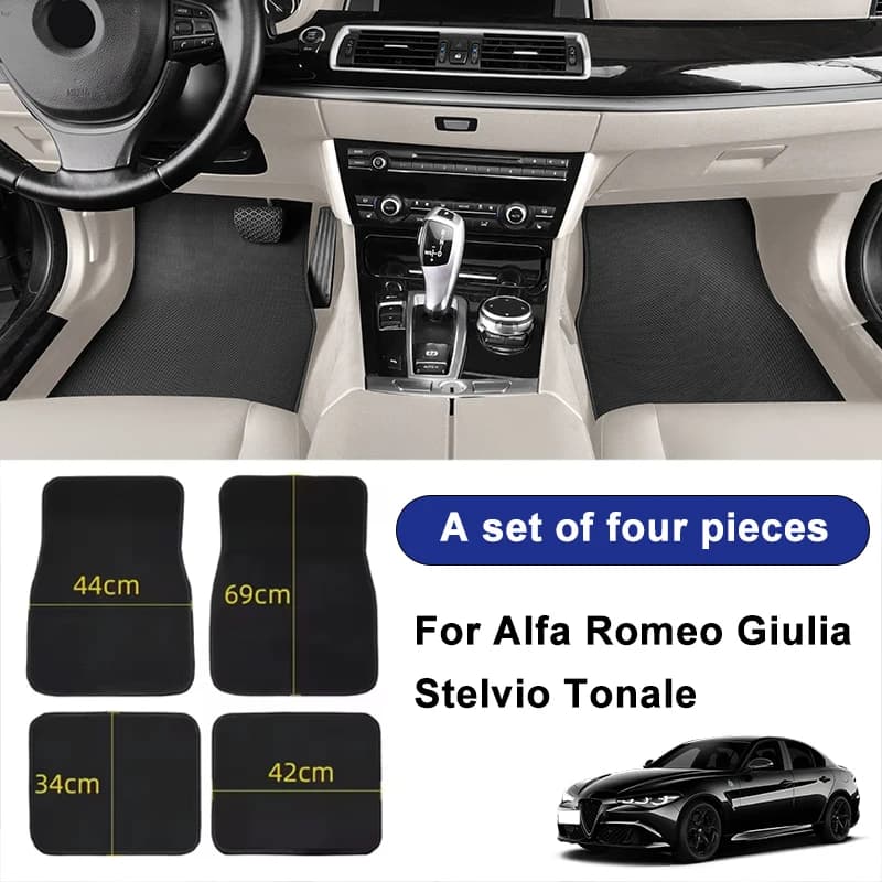 For Alfa Romeo Giulia Stelvio Tonale Car Floor Mats Black Non-Slip 4Pcs Front & Rear Foot Mats Carpets Rugs Auto Interior