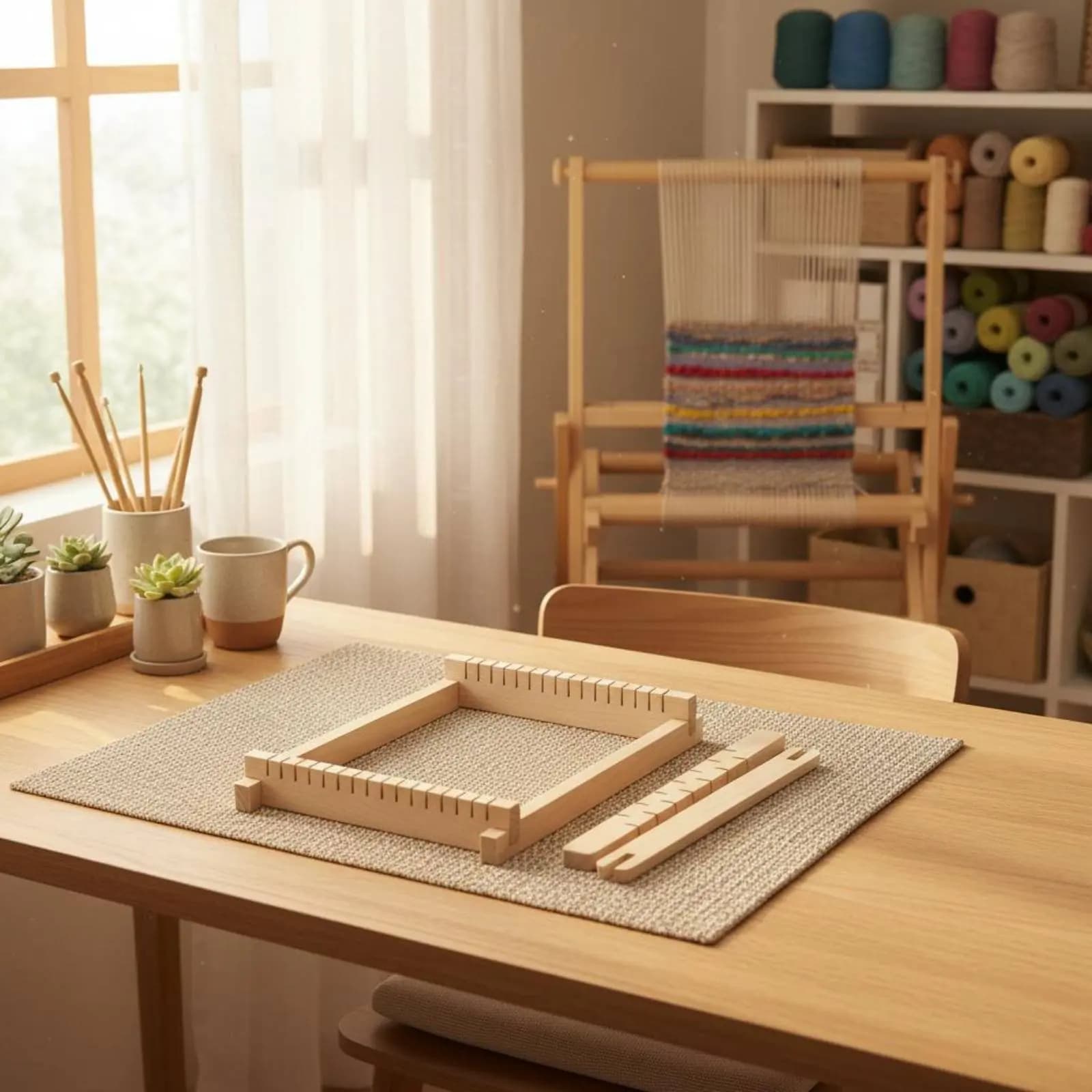 Mini Wooden Loom Portable DIY Tapestry Weaving Kit Wooden Weaving Loom Kit Perfect Gift Craft Supply User-Easy-to-Use for Travel