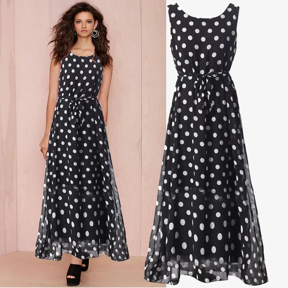 Abito Estivo 2020 da Donna a Pois Senza Maniche, Stile Gilet Lungo, Gonna Midi con Collo Tondo e Vita Elasticizzata, Ideale per l'Ufficio