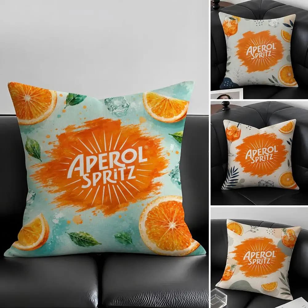 Brand Aperol Spritz Cushion Cover Natural Linen Pillowcase Set, All-in-One Decor for Sofa, Bedroom & Chair