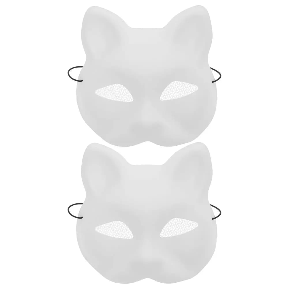 2Pcs Mesh Yarn Cat Face maschera per embrioni bianchi Fox Blank maschera di Halloween fai da te Animal Half Facemasks Masquerade Cosplay Party
