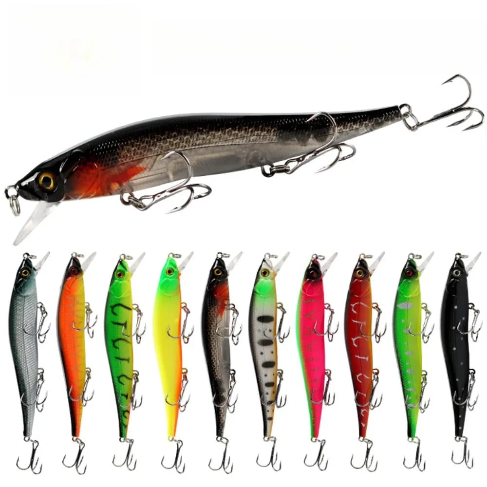1 pz Richiamo di Pesca 115mm/14g Minnow Crankbait Wobblers 3D Occhi Pesce Persico Esca Artificiale Luccio Carpa Esca Swimbait Pesca Pesca