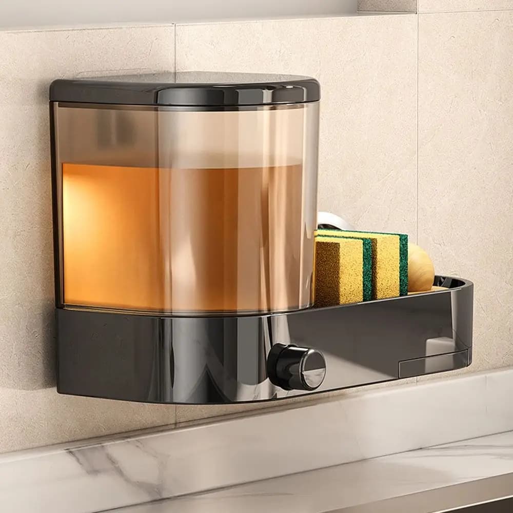 with Drain Tray Wall Mounted Soap Dispenser Large Capacity with Sponges Holder Hand Sanitizer Container Easy To Install