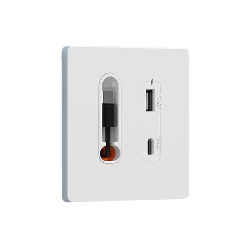 Pannello prese a muro AB33-EU con porta USB A PD 20W e porta di ricarica rapida Android Type-C con cavo retrattile per la casa