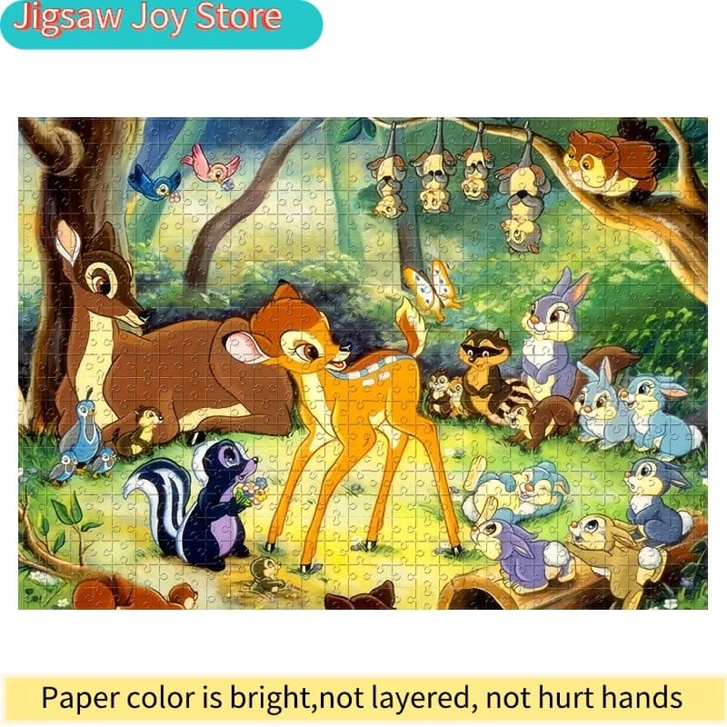 1000 Pezzi di Puzzle a Mosaico Fatti a Mano con Personaggi dei Cartoni Animati come Bambi, Puzzolenti, Fiori, Farfalle e Raccolta nella Foresta