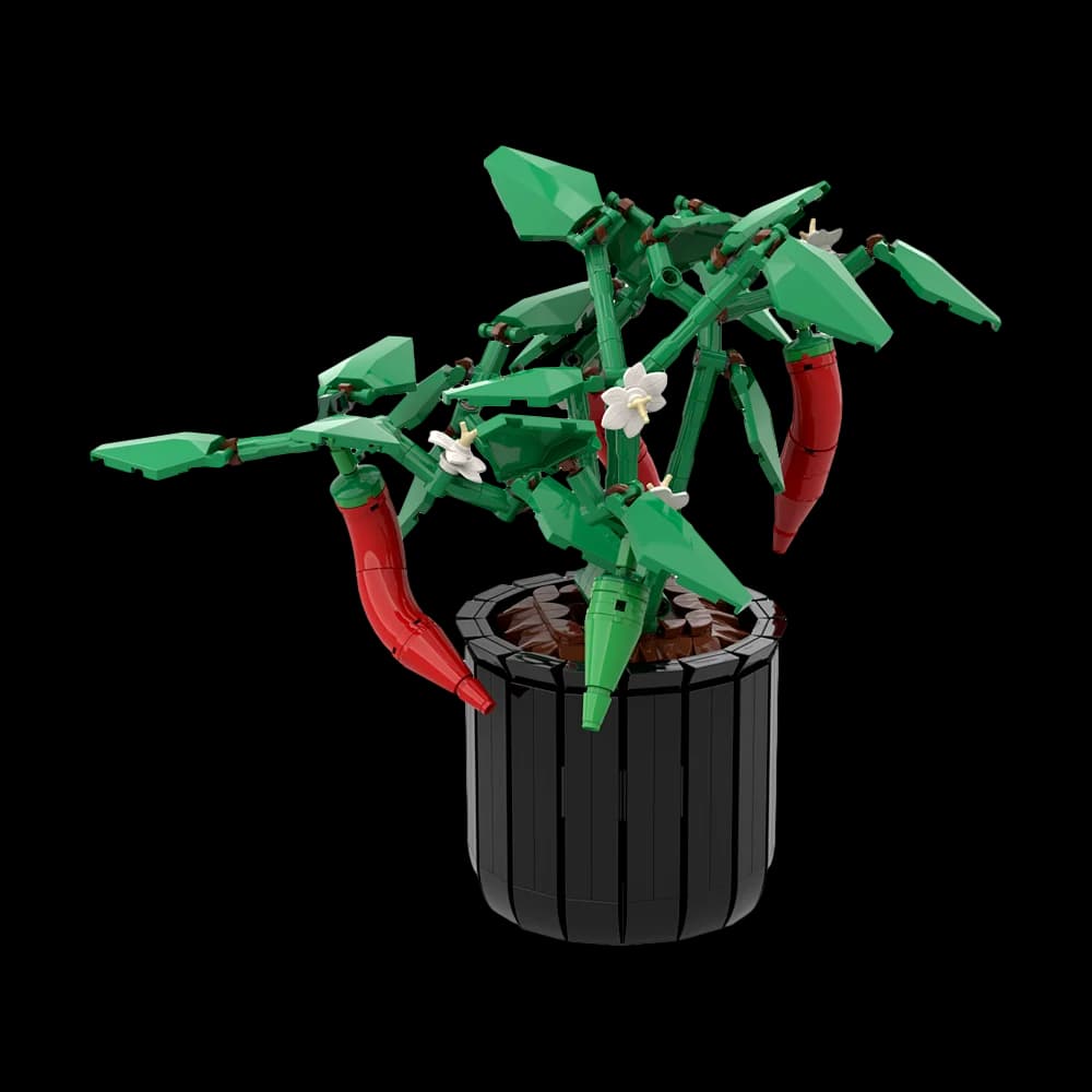 Gobricks MOC Chili Plant Bricks Chili Planting DIY Plants Bonsai Flowers Fruit Chili Building Blocks Decoration Toys Gift