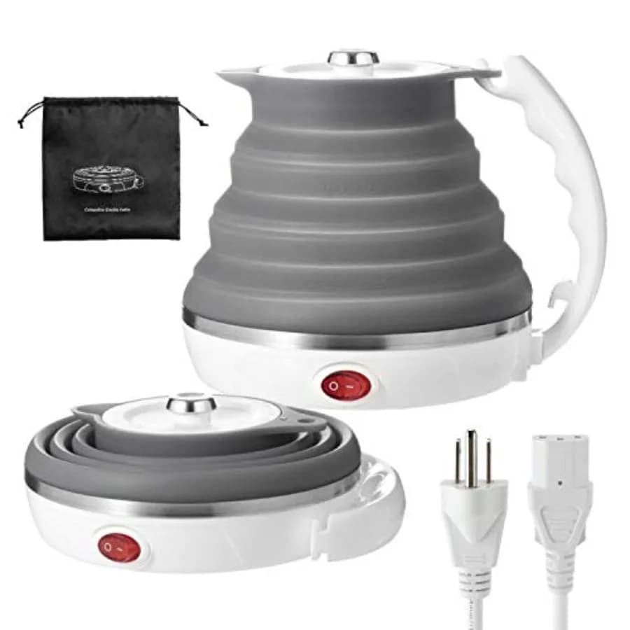 110V 555ML Ultrathin Travel Foldable Electric Kettle with Separable Power Cord and Handle, Boil Dry Protection, Food Grade Sili