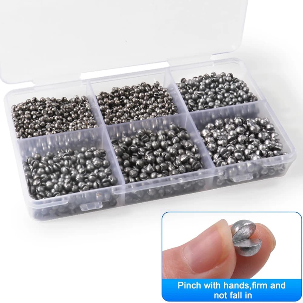 100-500 Pezzi Piombi da Pesca in Lega a Clip Rimovibili 0.06g-5g, Scatola Portatile, Attrezzatura da Pesca per Acqua Dolce e Salata