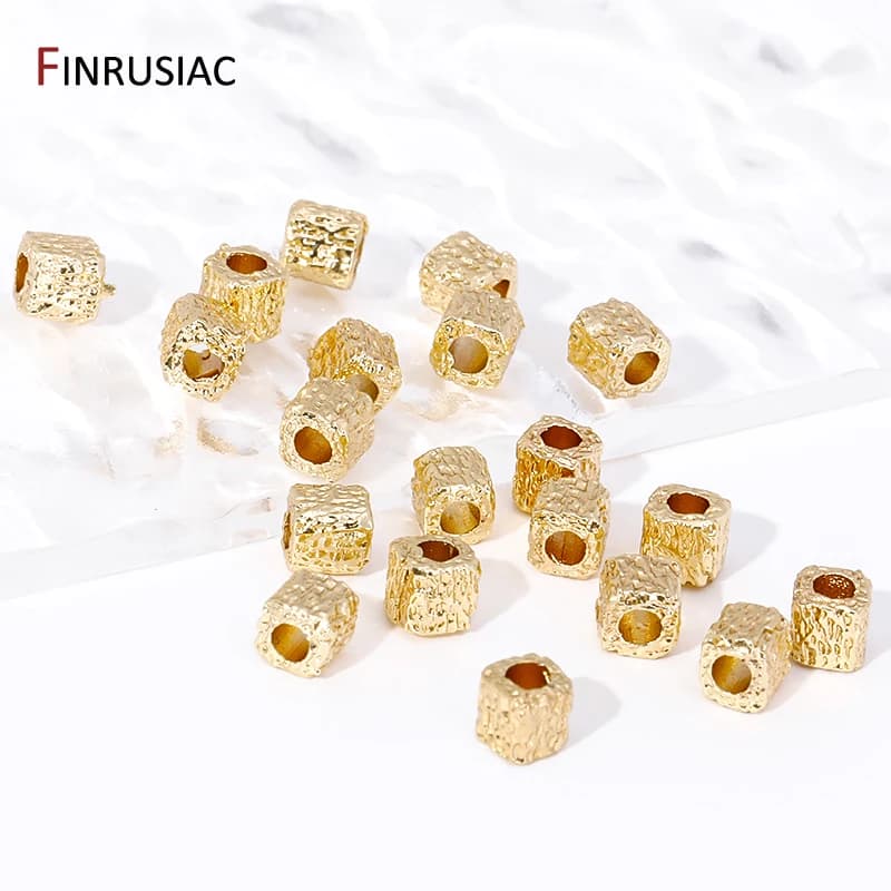 14K Gold Plated Brass Textured Square Cube Beads Metal Spacer Beads,Separators for Beads,DIY Jewelry Making Materials