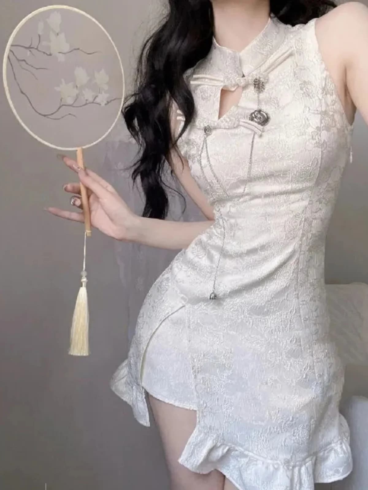 New Chinese Style National Trend Improved Sleeveless Dress Women Sexy Spicy Slim Fit Lotus Leaf Fish Tail Shor...