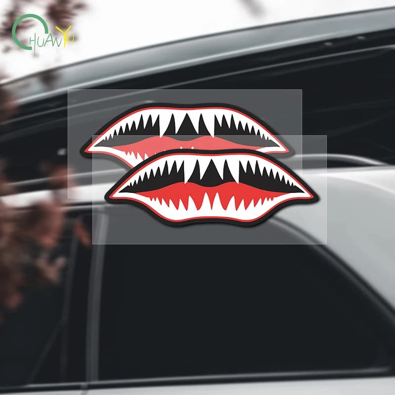 Adesivo decorativo per auto e moto, creativo e unico, a forma di bocca di squalo, impermeabile e riflettente