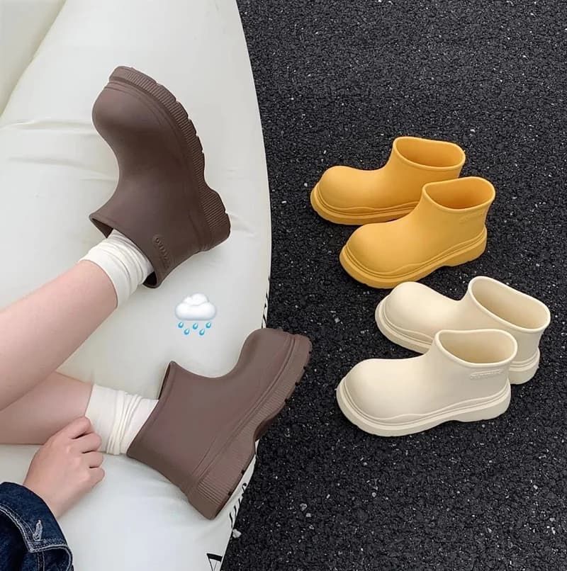 New Solid Waterproof Ankle Rain Boots Women Lightweight EVA Rainshoes Woman Platform Yellow Galoshes Non Slip Chunky Garden Shoe