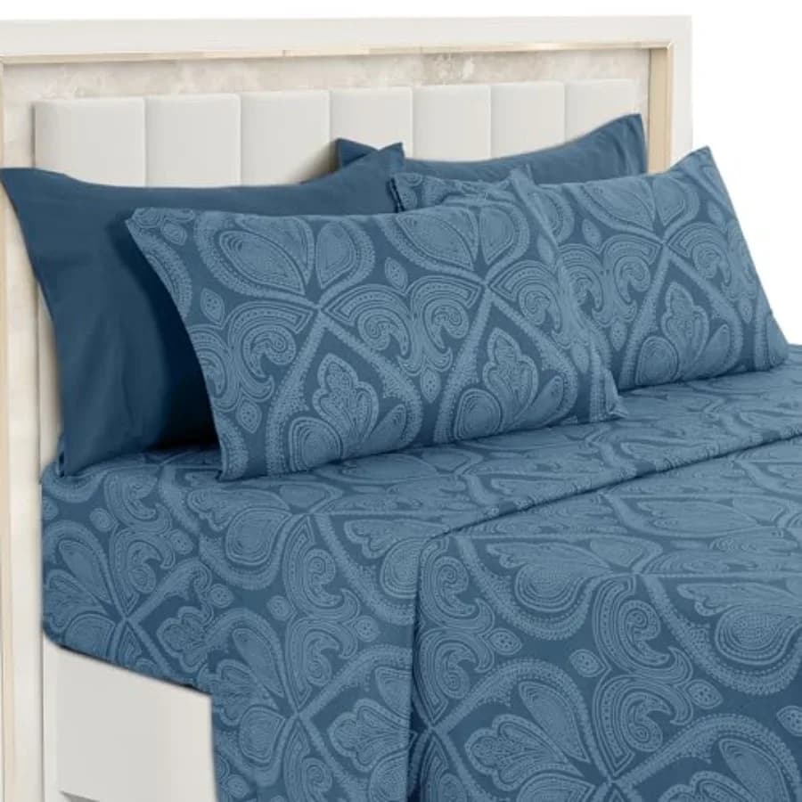 Set di Lenzuola in Microfibra Ultra Morbida Antirughe con Motivo Paisley, Stampa Floreale Boho, Lenzuolo con Angoli Profondi 16 Pollici, Lenzuolo Piatto
