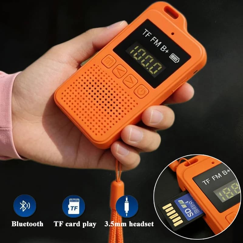Mini Radio FM Tascabile Portatile con DSP, Ricevitore Radio Ricaricabile, Altoparlante Bluetooth con Display, Supporto Scheda TF e Cuffie da 3,5mm