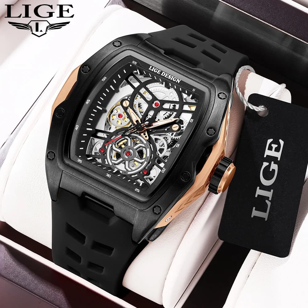 Orologio da uomo LIGE 2026 scheletrato meccanico automatico di lusso, luminoso, impermeabile 30M, per uomo, reloj hombre