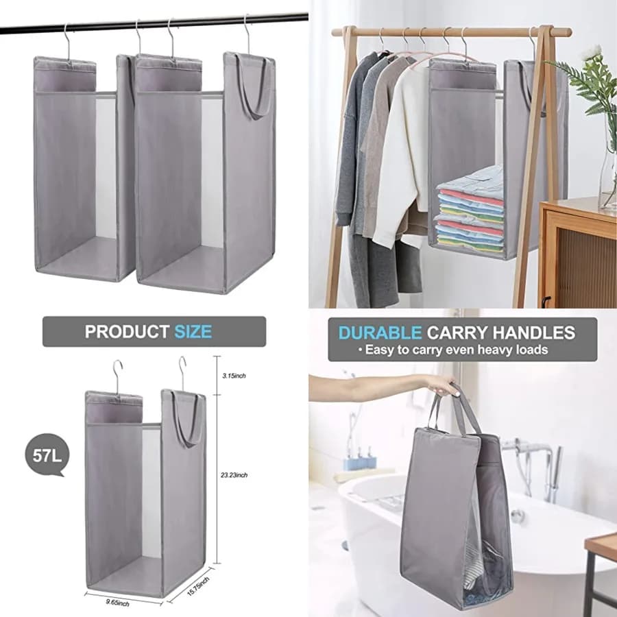 Hanging Laundry Hamper, Hanging Laundry Basket, Slim Laundry Hamper Bag with Handles, Portable Hanging Closet Hamper, Mesh Heav