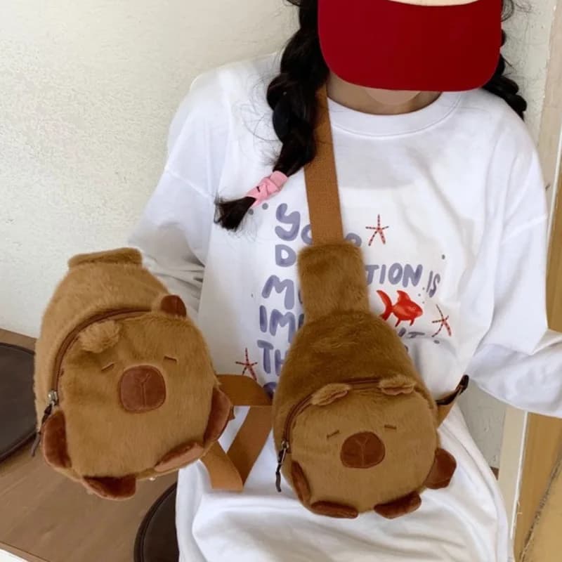 Capybara Borsa a tracolla carina Borsa per animali dei cartoni animati Capybara Ornamenti Borsa sul petto per ragazza Divertimento all'aria aperta Regali per le vacanze in cotone Moda
