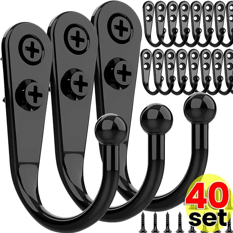 40/1 set alloy hooks with screws wall hangers hook to hang kitchen bathroom organizer clothes key holders support metal rack