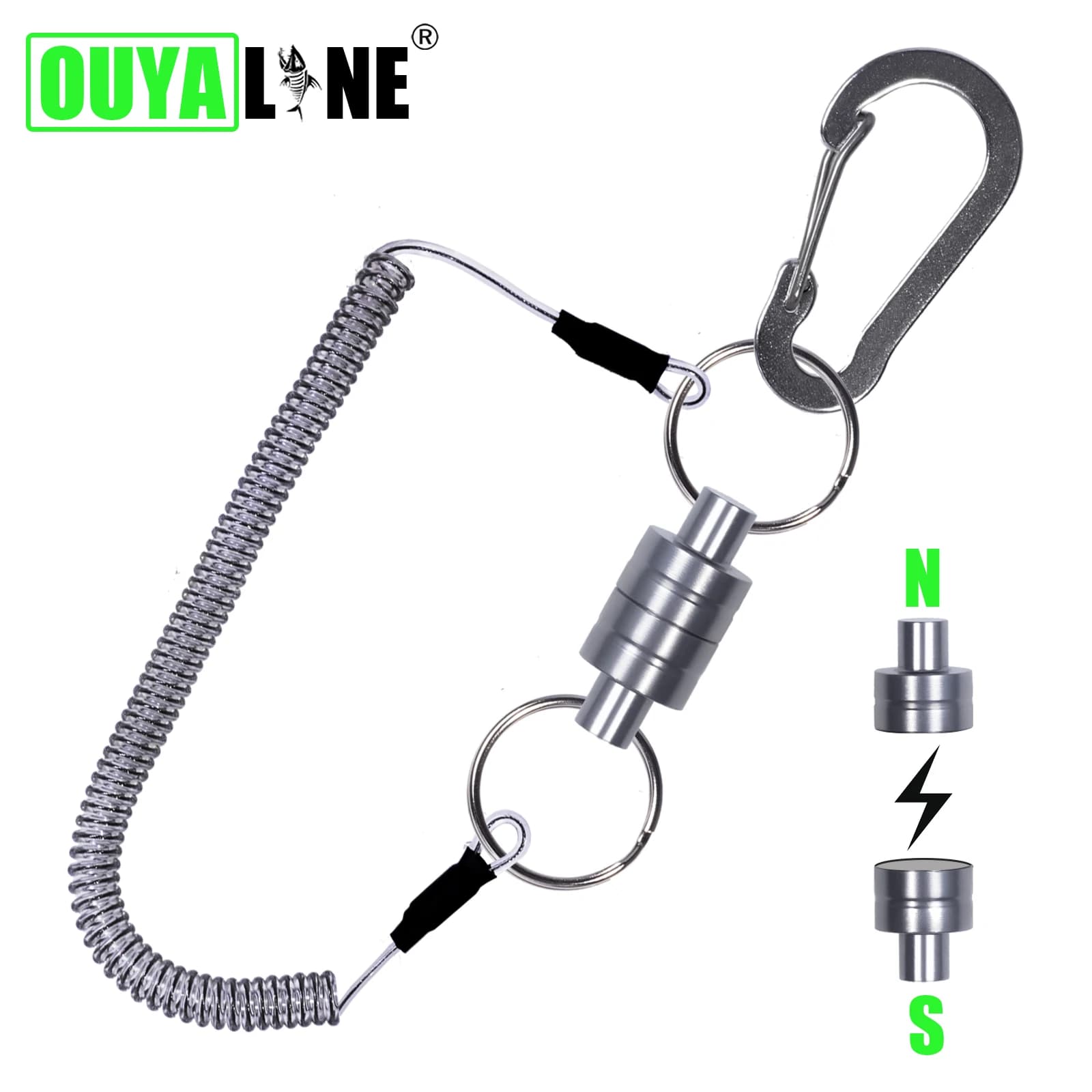 Accessori per la pesca Supporto per rilascio rete magnetica con cordino a spirale Forte magnete Fibbia per moschettone Corda anti-goccia Strumenti per traina