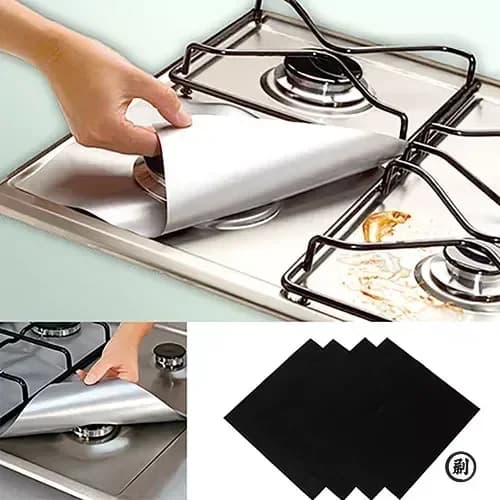 Set di 4 Protezioni Quadrate in Alluminio per Fornelli - Rivestimento Riutilizzabile per Piano Cottura a Gas, Tappetino Facile da Pulire, Accessorio da Cucina