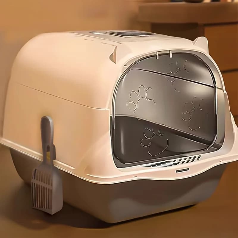 Lettiera per gatti da interno completamente chiusa, a prova di odori e schizzi, con porta e lettiera portatile facile da trasportare