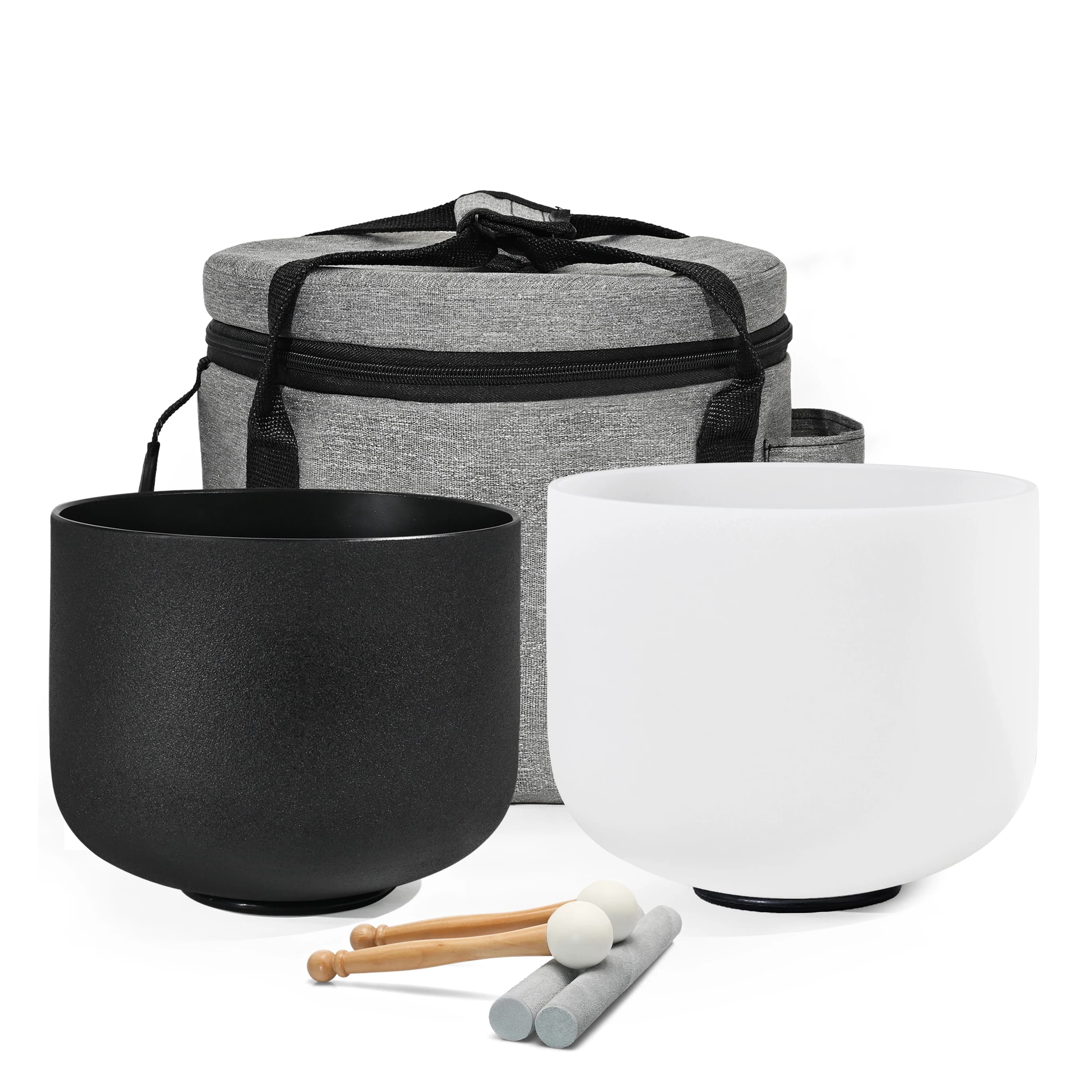 CVNC Yin and Yang 8 "A Black and 10" F White Crystal Singing Chakra Set, Mutual Attraction Bowls with Grey Bag, 2 Pcs