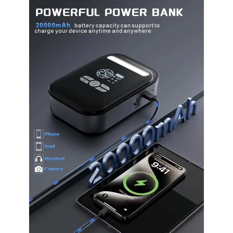 Avviatore d'Emergenza per Auto 20000mAh 12V con Compressore d'Aria, Booster Batteria ad Alta Potenza per Emergenze Auto Benzina e Diesel